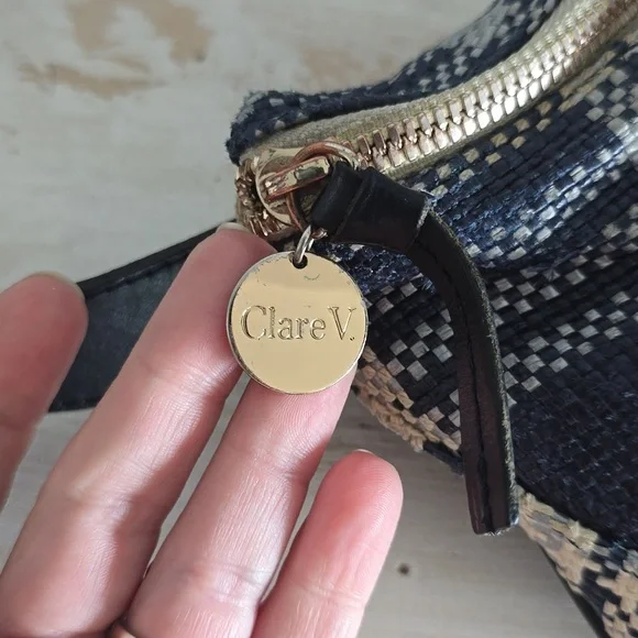 Clare V Plaid Fanny Pack In Navy/Cream - Picture 2 of 13